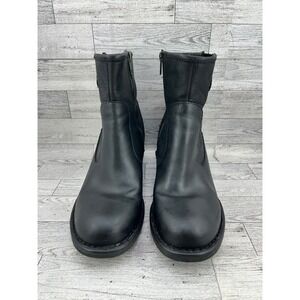 Born Black Leather Ankle Moto Boots Buckle Side Zip Block Heel F30903 Mens 10M